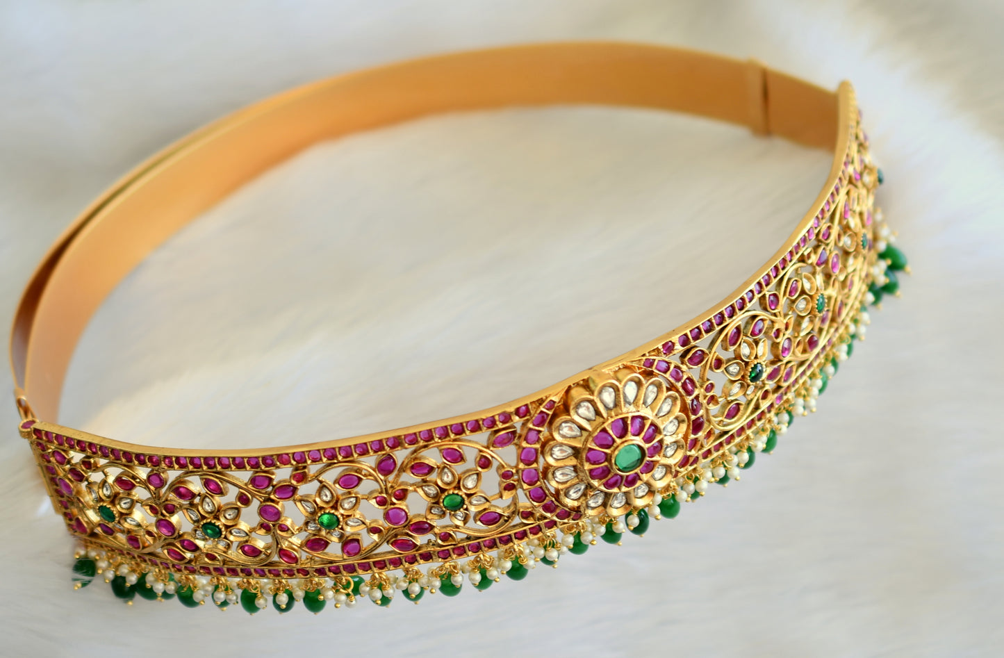 Matte cz real kemp-green bridal waist belt dj-33417