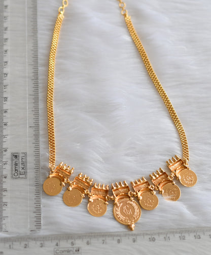 Gold tone pink stone Lakshmi coin Kerala style necklace dj-39244