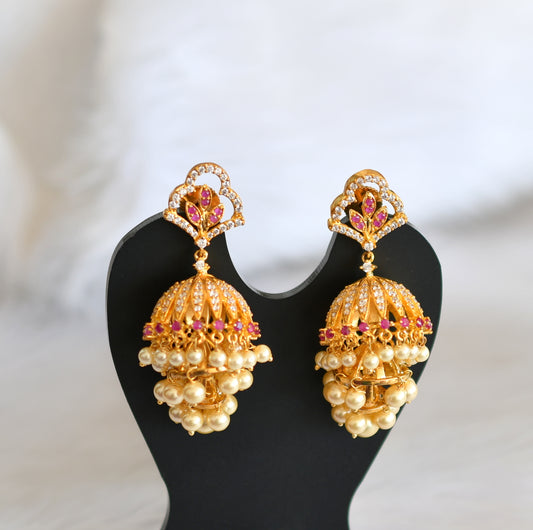 Gold tone cz-ruby step jhumkka dj-02423
