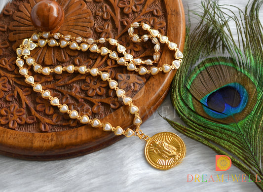 Gold tone heart pearl Krishna pendant with chain dj-37701