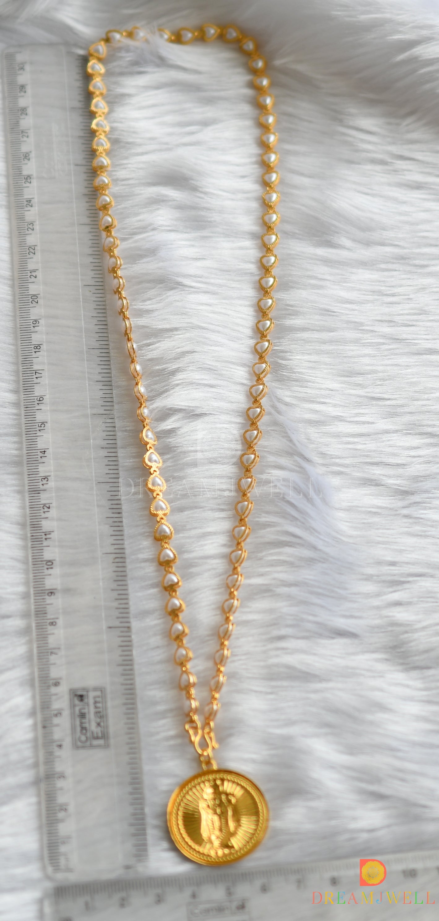 Gold tone heart pearl Krishna pendant with chain dj-37701