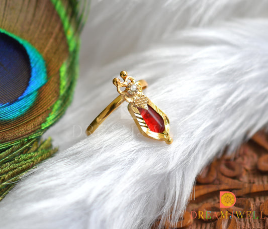 Gold tone red nagapadam Kerala style finger ring dj-37662
