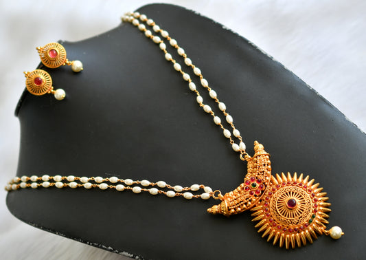 Antique gold tone kemp-green rice pearl double layer haar set dj-39909