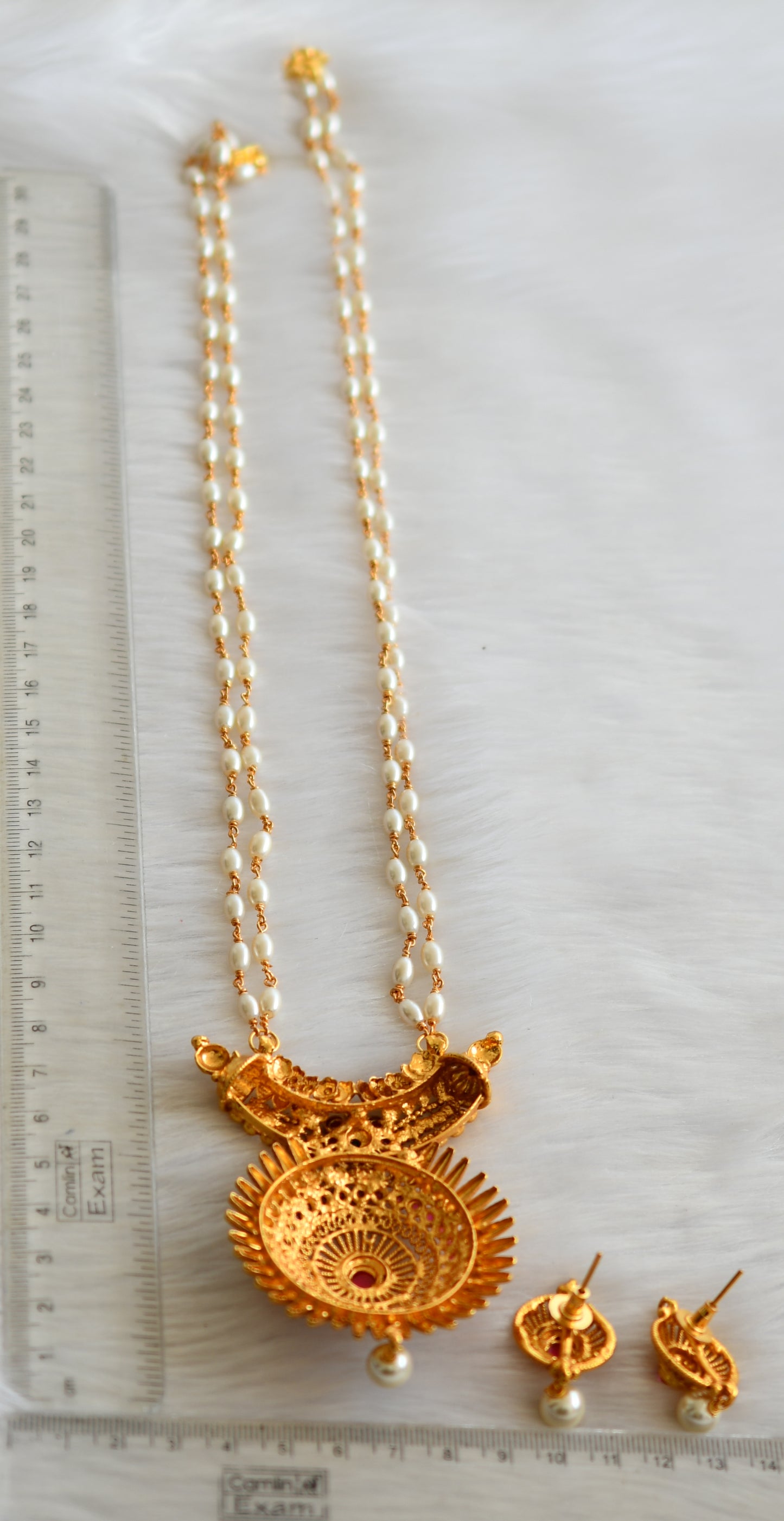 Antique gold tone kemp-green rice pearl double layer haar set dj-39909