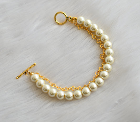 Gold tone white pearl bracelet dj-39914