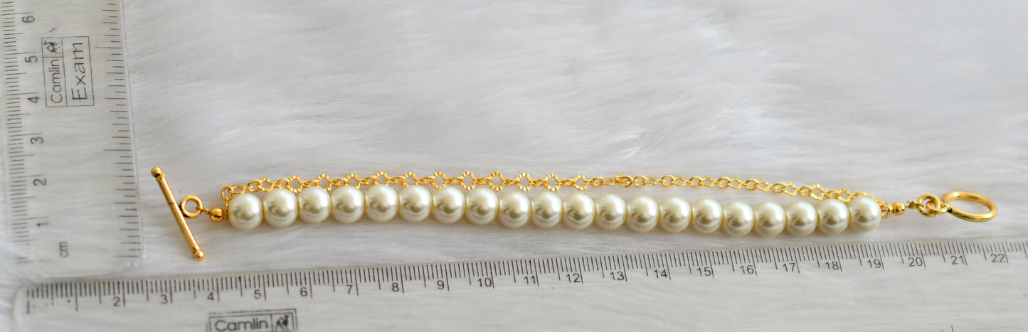 Gold tone white pearl bracelet dj-39914