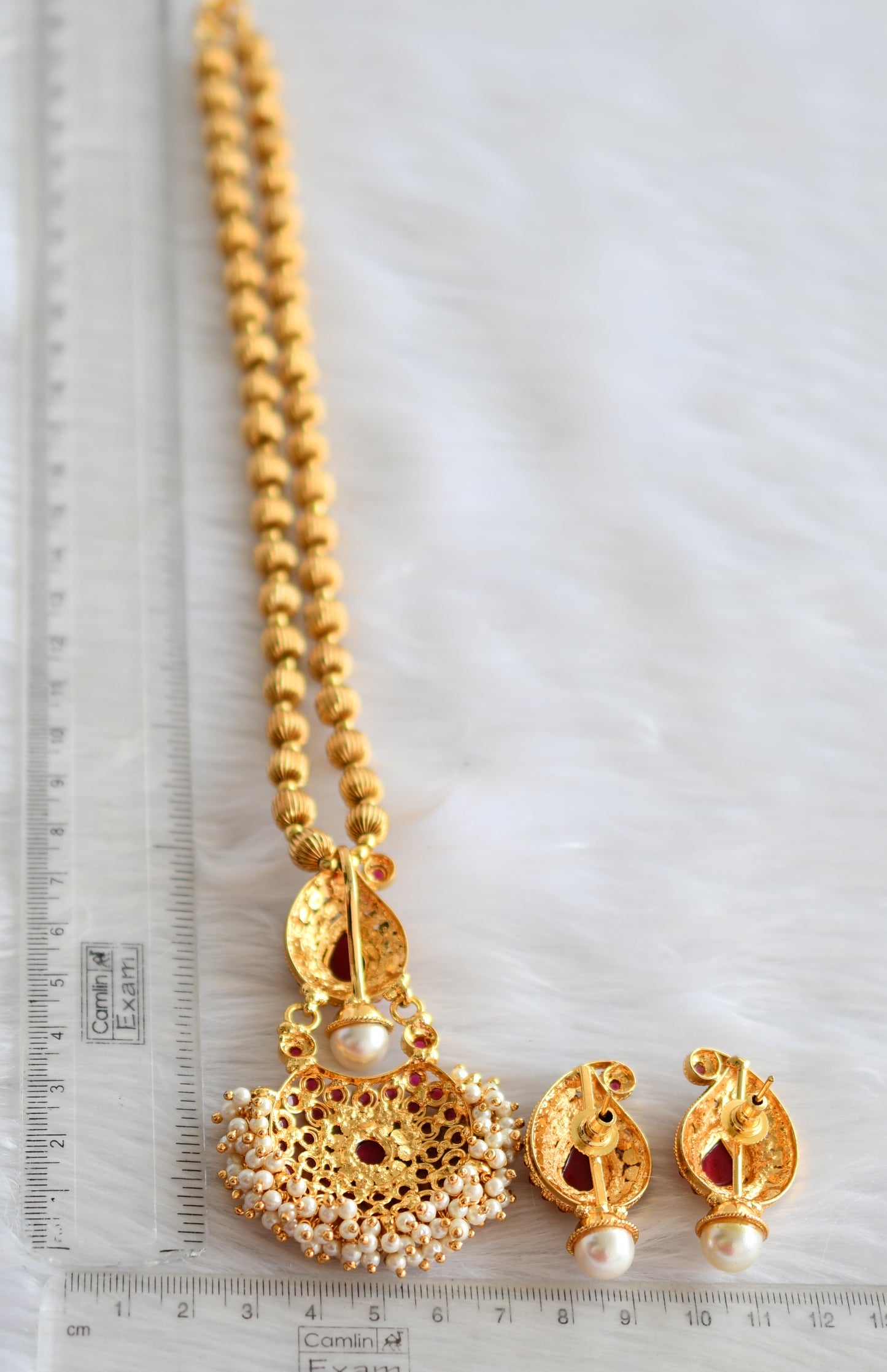 Antique gold kemp pearl cluster mango necklace set dj-16637
