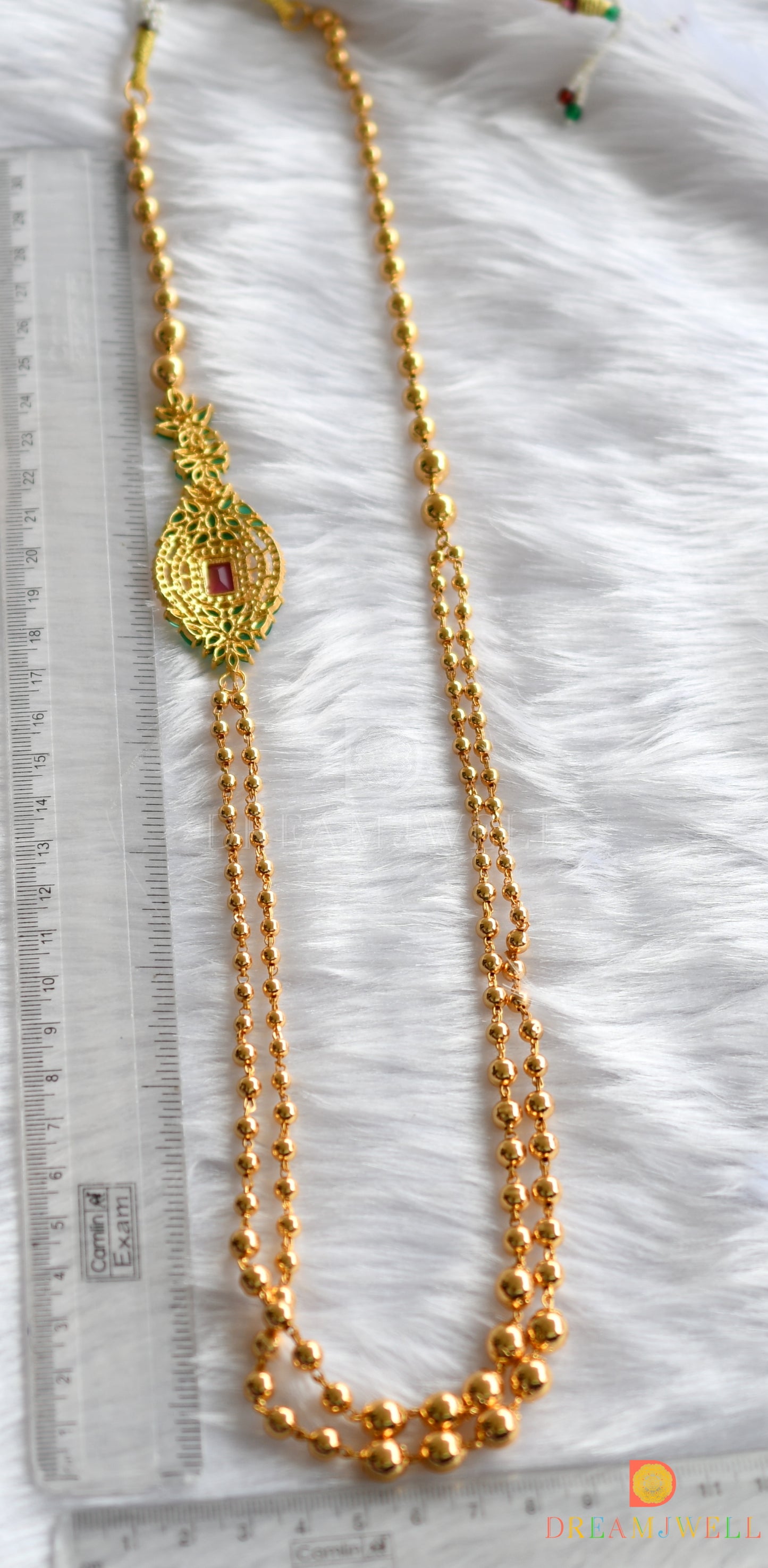 Gold tone ruby-emerald-white double layer haar dj-37697