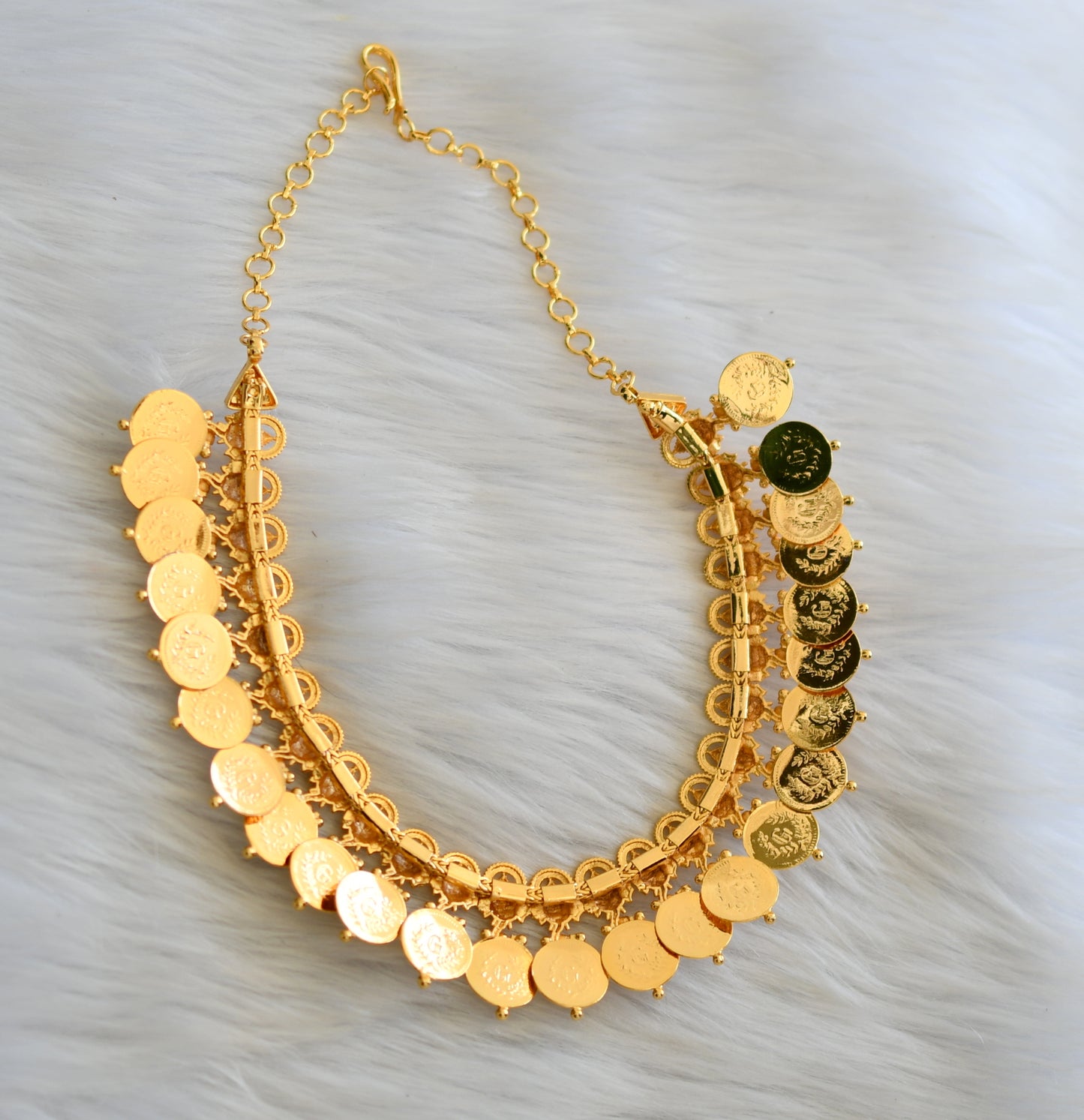 Gold tone pink stone Lakshmi coin Ganesha Kerala style necklace dj-40825