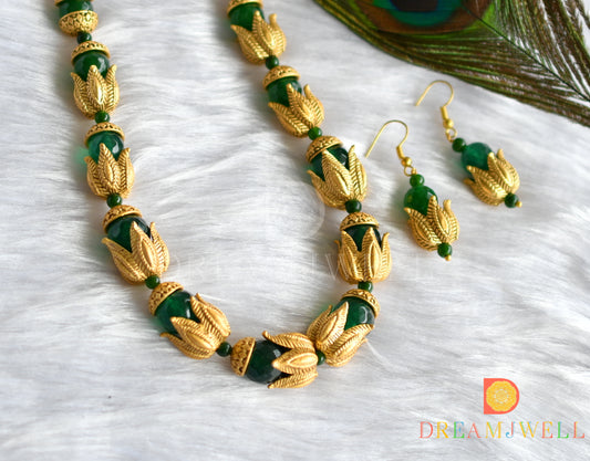 Matte Finish Green agates Lotus beaded necklace set dj-37689