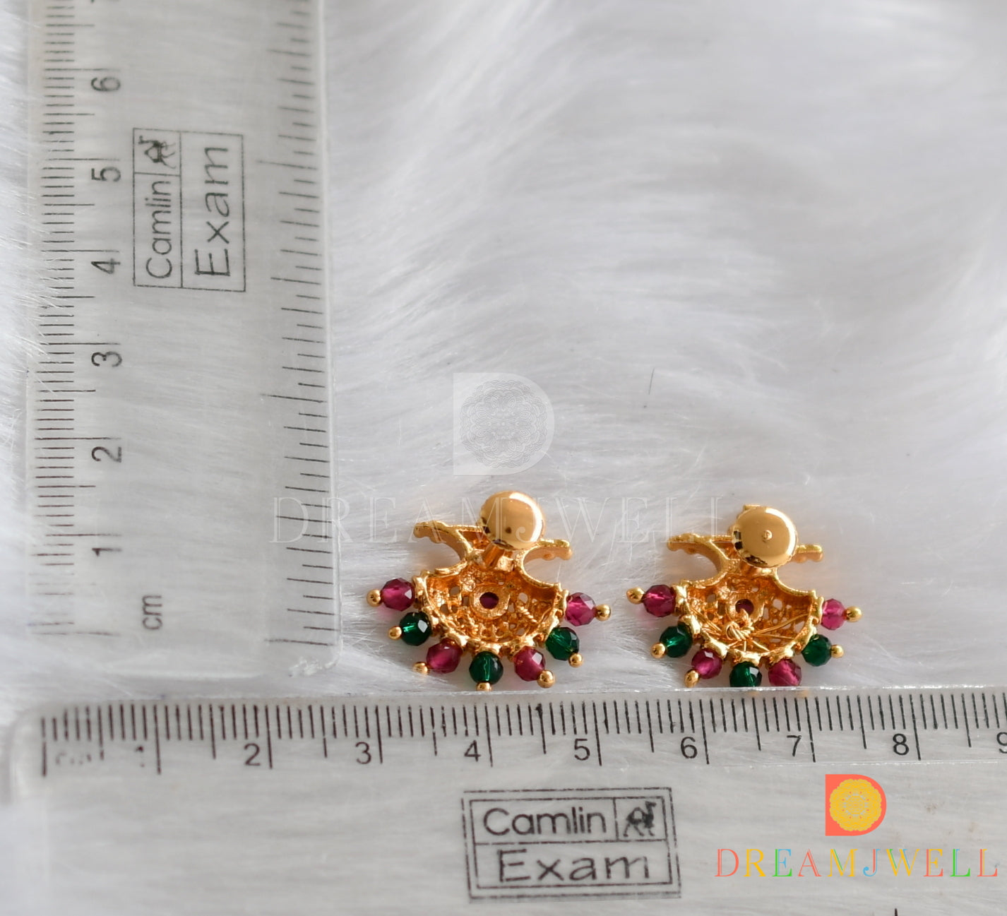 Gold tone pink-green earrings dj-38492