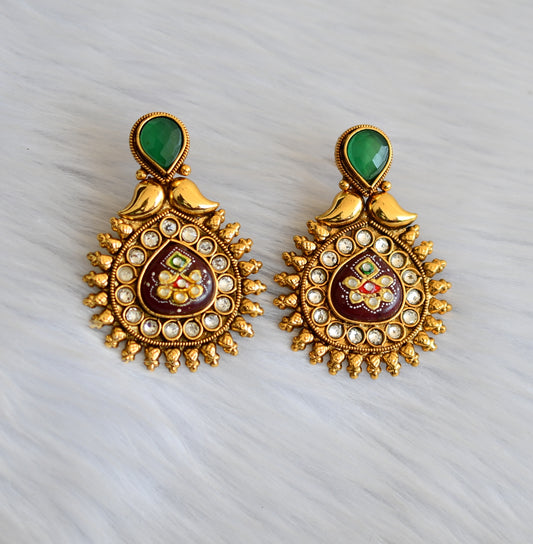 Antique gold tone meenakari red-green earrings dj-17079
