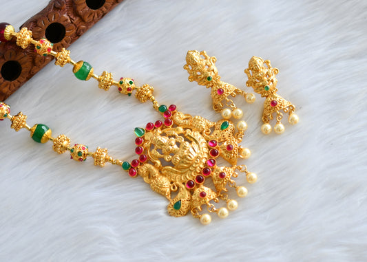 Gold tone Lakshmi kemp-green beaded necklace set dj-04216