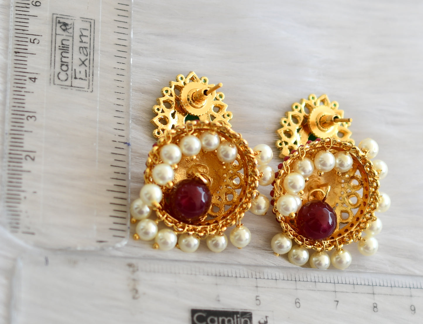 Antique gold tone red-green meenakari Jhumkka dj-01518