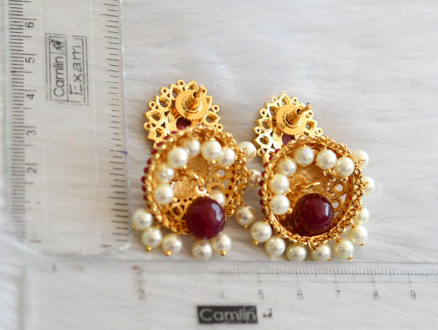 Antique gold tone maroon pearl Meenakari Jhumkka dj-01519