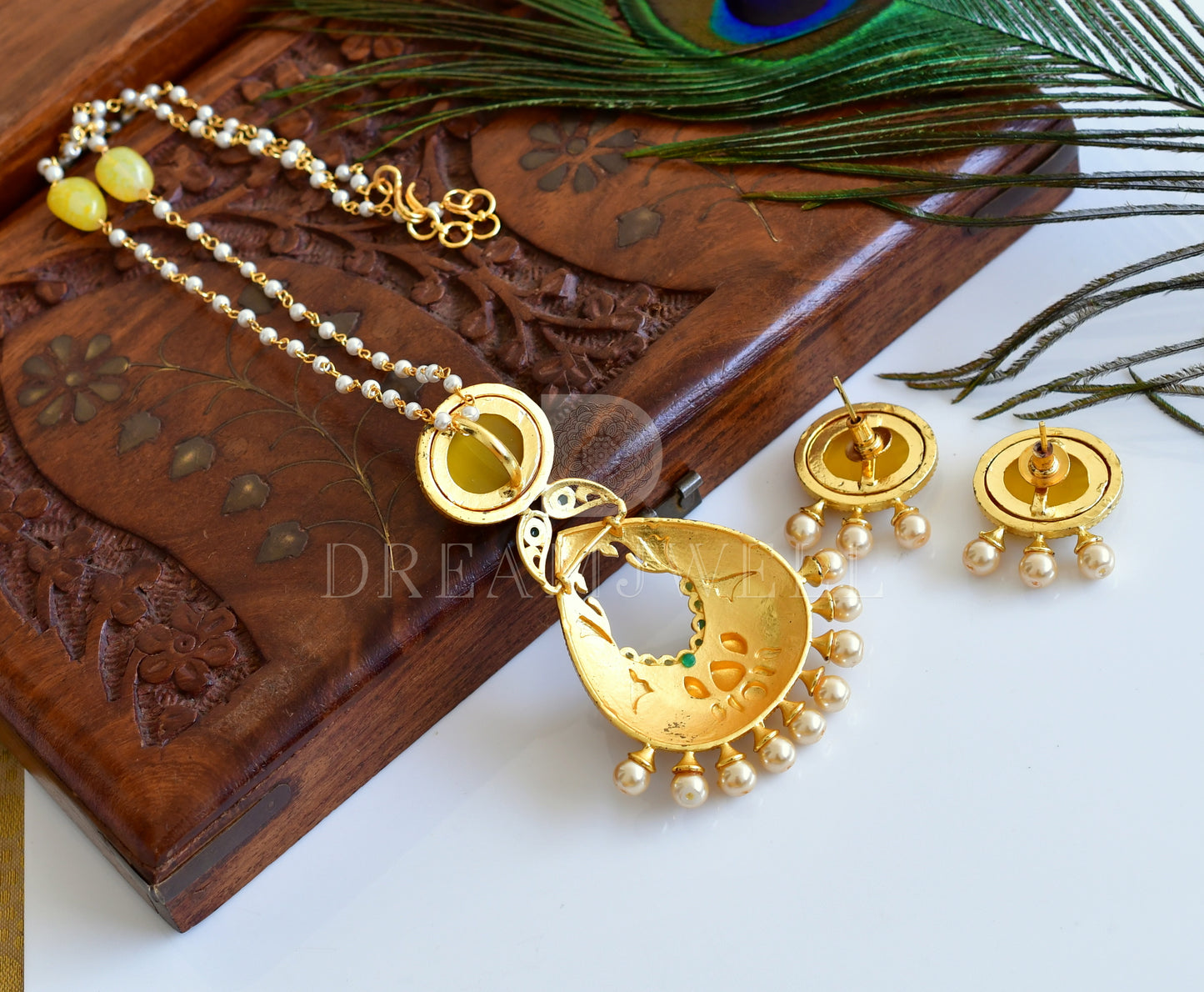 Matte Finish Yellow-green Lotus pearl Chain/Necklace Set-dj14917