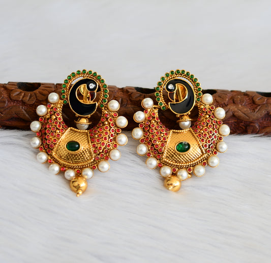 Antique gold tone kemp-green peacock bali earrings dj-16654