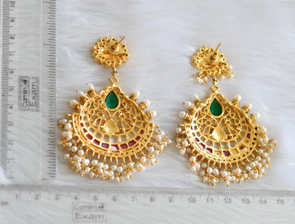 Gold tone semiprecious multi color real uncut polki stone big earrings dj-20895
