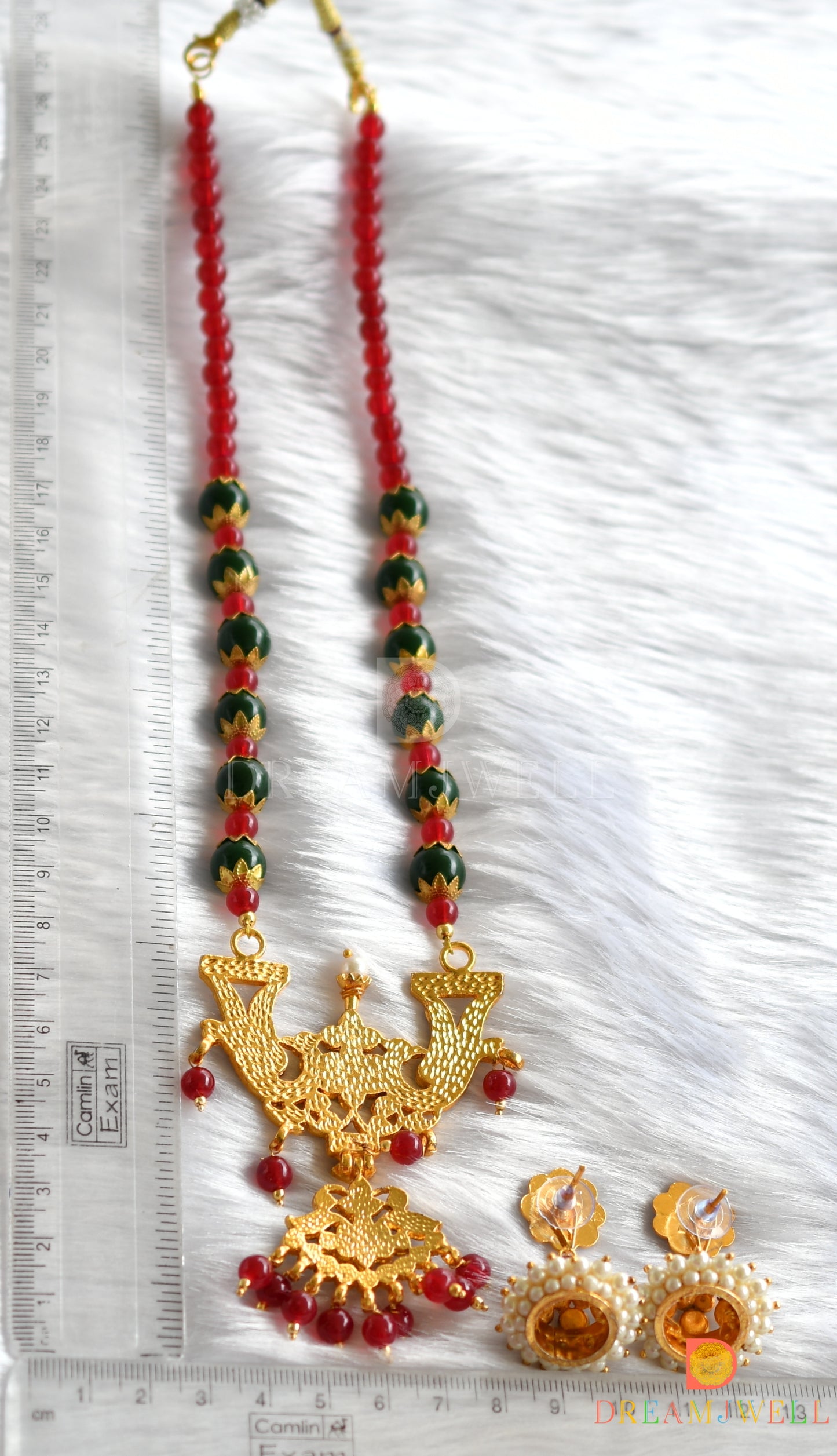 Gold tone handmade red-green necklace set dj-10282