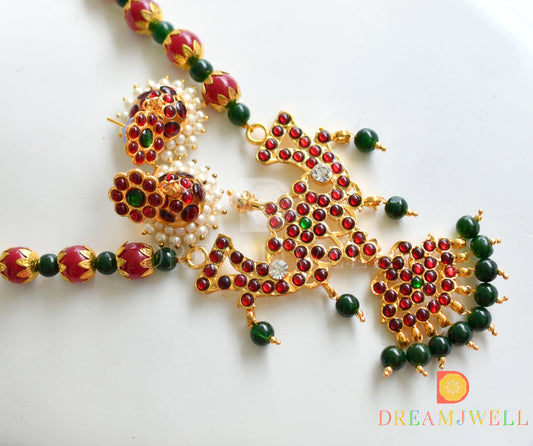 Gold tone handmade red-green necklace set dj-10283