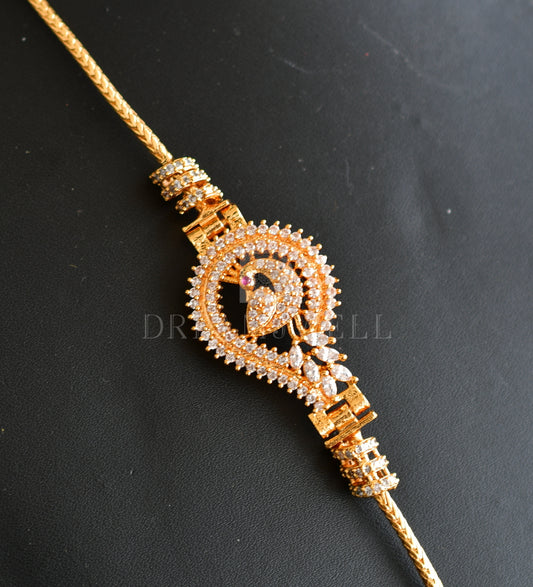 Gold tone White Peacock Designer Mugappu Chain dj-24232