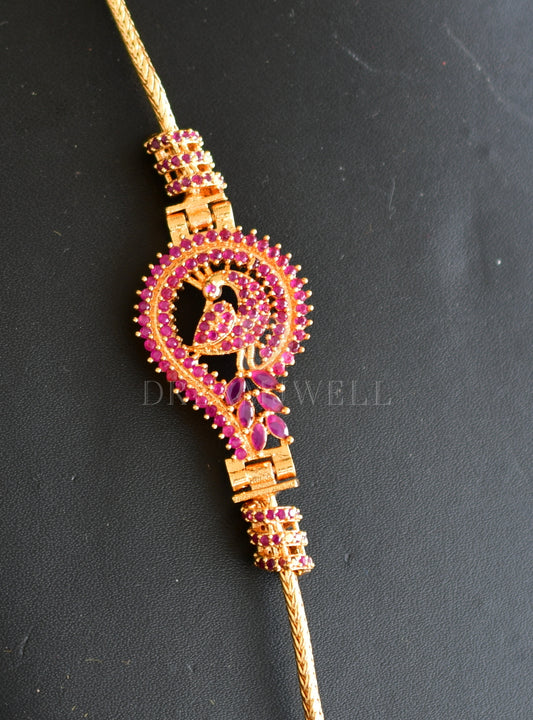 Gold tone Ruby Peacock Designer Mugappu Chain dj-24230