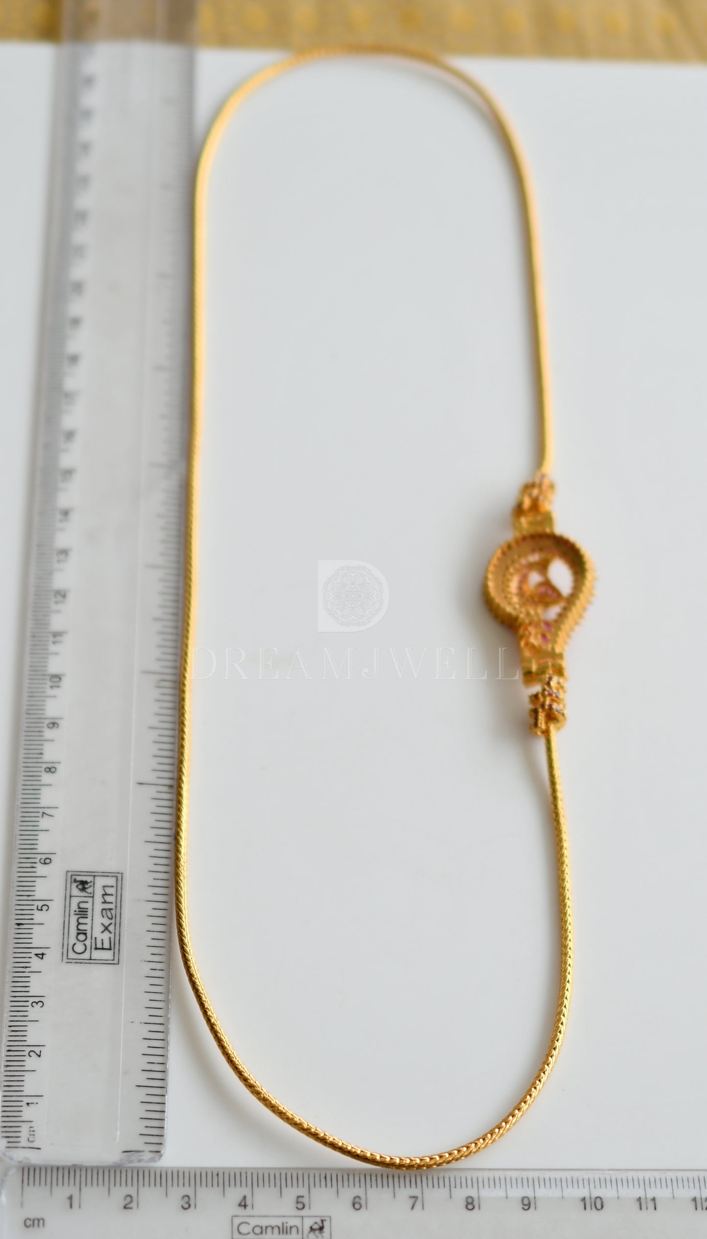 Gold tone Ruby Peacock Designer Mugappu Chain dj-24230