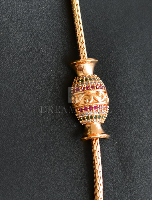 Gold tone cz pink-green mugappu chain dj-25106