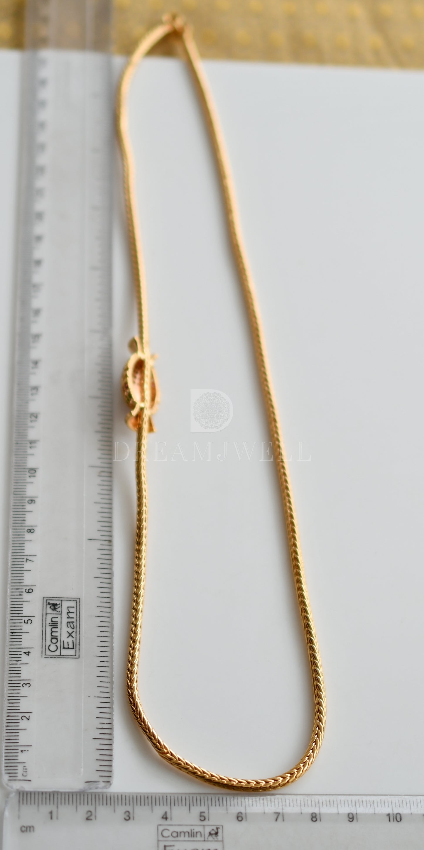 Gold tone cz pink-green mugappu chain dj-25106