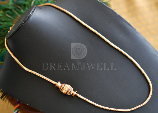 Gold Tone Ruby-emerald Mugappu Chain dj-25129