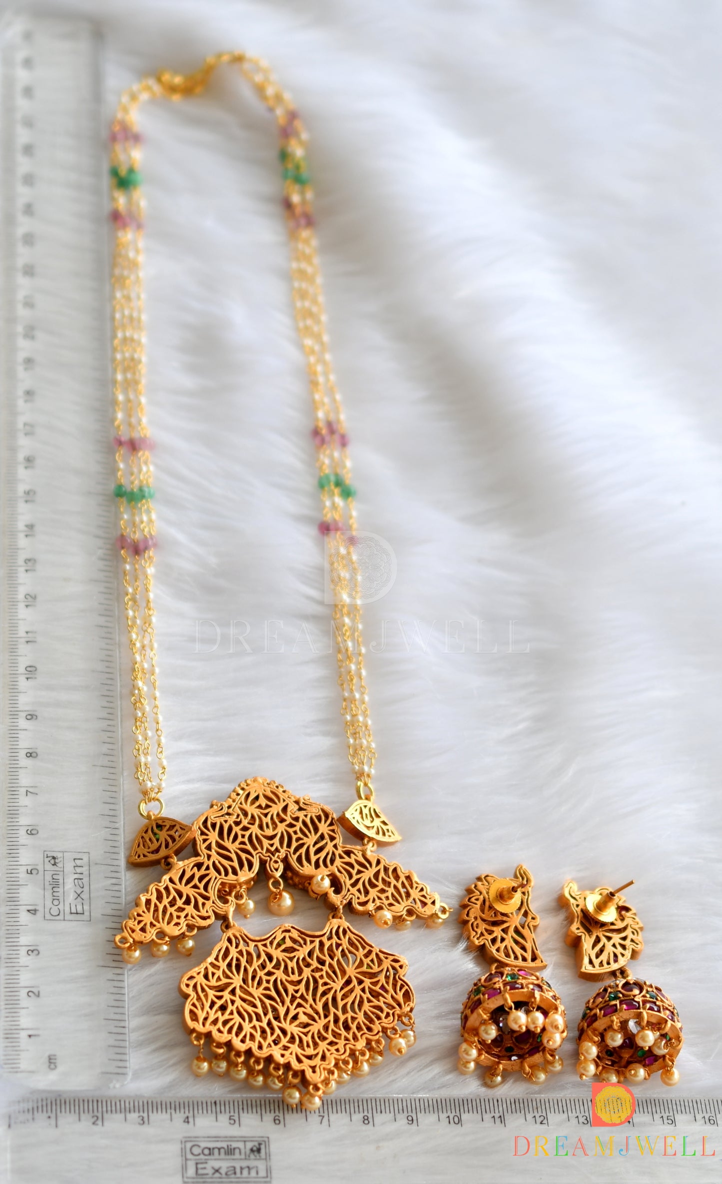 Matte Finish Real Kemp-green Peacock pearl chain/Necklace Set dj-23851