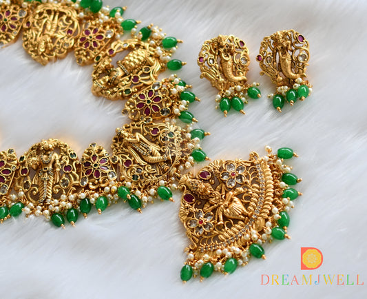 Matte finish cz Ruby-green-white Dasavatharam haar set dj-38510