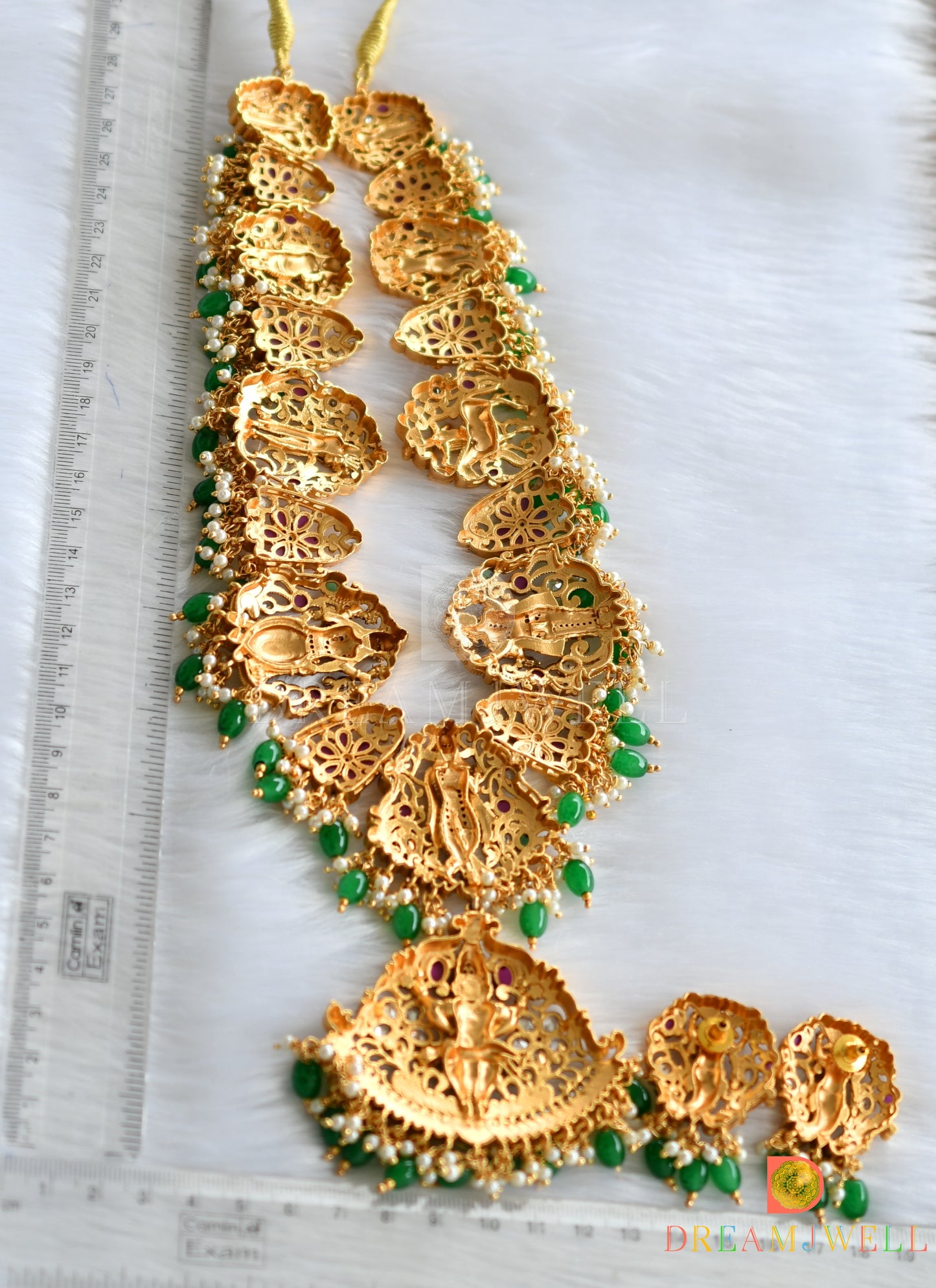 Matte finish cz Ruby-green-white Dasavatharam haar set dj-38510