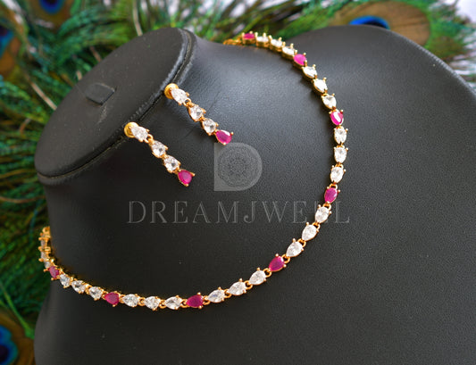 Gold Tone Ad White-ruby Necklace Set-dj14108