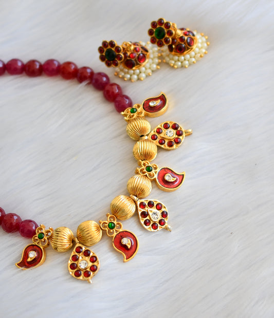 Gold tone pink Beaded kemp Mango necklace set dj-15934