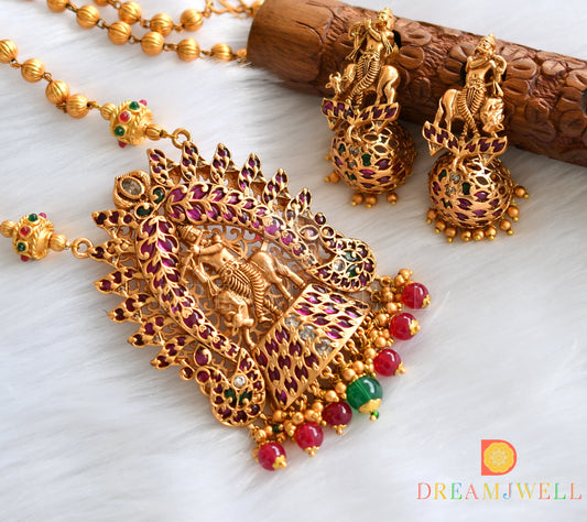 Matte finish real kemp-green Krishna haar set dj-25380