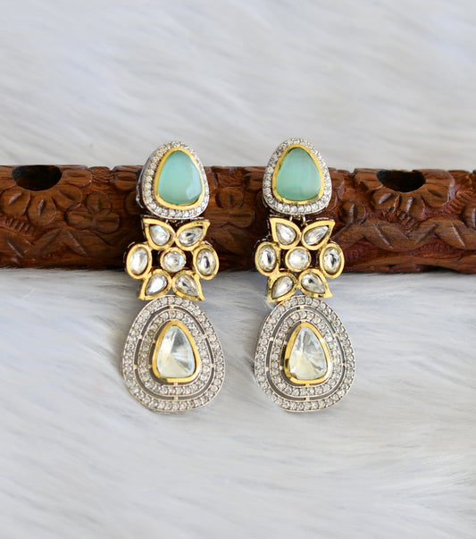 Two tone cz white-sea green pink Kundan earrings dj-39958