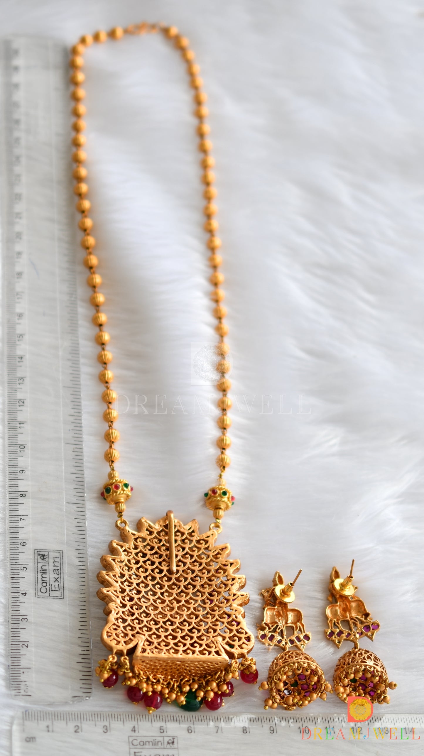 Matte finish real kemp-green Krishna haar set dj-25380