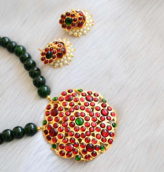 Gold tone kemp-Green beaded Mango temple necklace set dj-14998