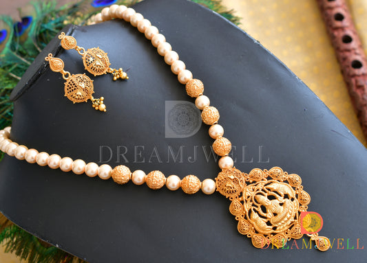 Matte finish pearl Lakshmi designer necklace set dj-06588