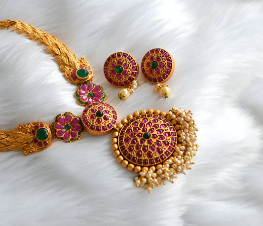 Matte finish real Kemp-green pearl cluster Kante necklace set dj-21176