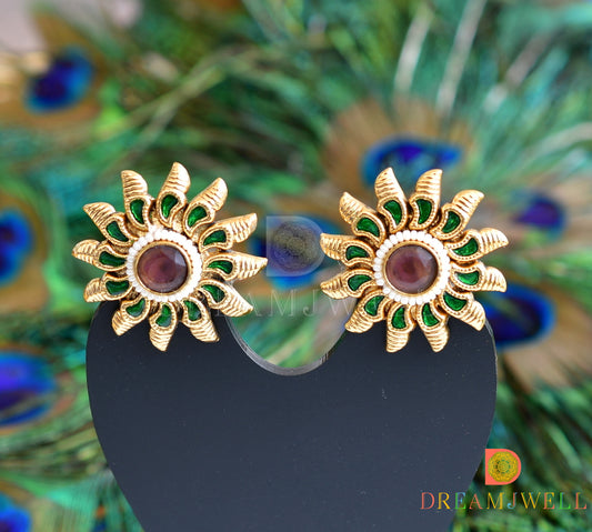 Antique green-amethyst purple sun stud dj-06368