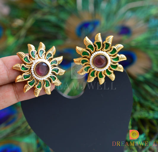 Antique green-amethyst purple sun stud dj-06368