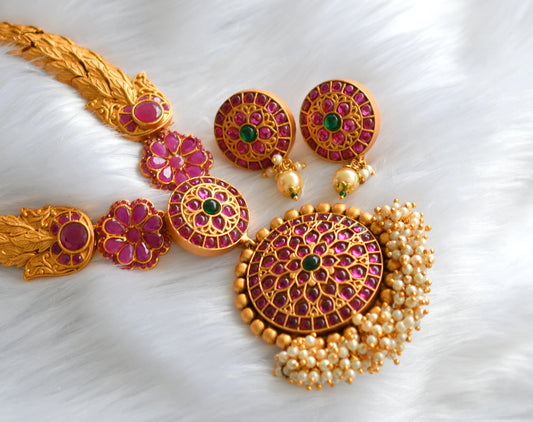 Matte Finish Real Kemp-green pearl cluster Kante Necklace Set DJ21177