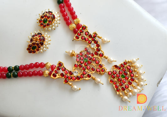 Gold tone temple Jewel ruby 2 strand necklace set dj-29616