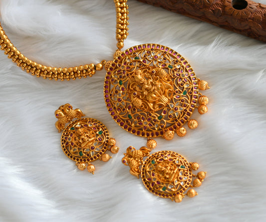 Matte finish real kemp-green Lakshmi Kante necklace set dj-21138