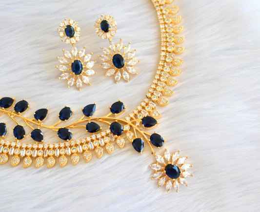 Gold tone blue-white leaf necklace set dj-19423