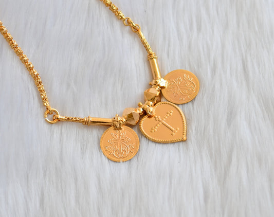 Gold tone heart shape cross coin mangalyam dj-39308
