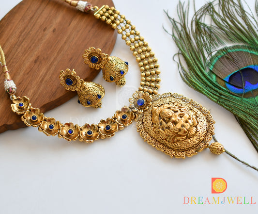 Antique gold tone Blue Lakshmi Necklace Set dj-05412