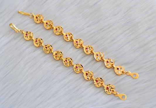 Gold tone ruby-white earrings side chain dj-40889